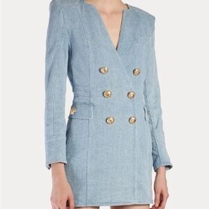 Authentic Balmain Blue Denim Double Breasted Mini Dress